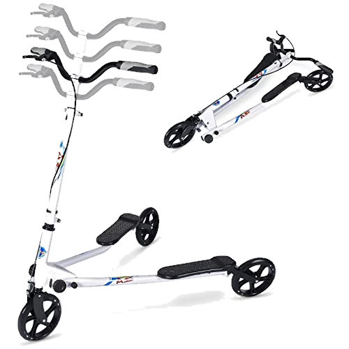 AODI 3 Wheel Foldable Scooter Swing Scooter Tri Slider Kick Wiggle Scooters Push Drifting with Adjustable Handle for Teen/Man/Woman Age 12+(Max. 220 lbs)
