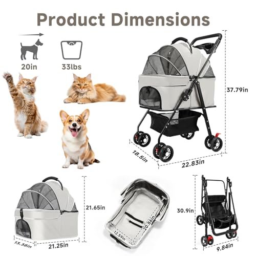 AODI - AODI Pet Stroller for Small Dogs and Cats with 4 Wheels