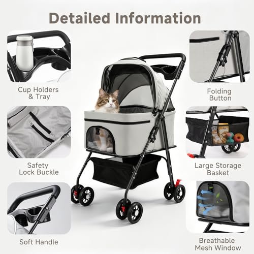 AODI - AODI Pet Stroller for Small Dogs and Cats with 4 Wheels